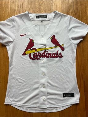 Nike White Cardinals Graphic Button Baseball Jersey #28 Arenado
